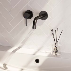 Brauer Carving 5-S-083-B6-65 inbouw wastafelmengkraan met gebogen uitloop en rozetten model A2 mat zwart