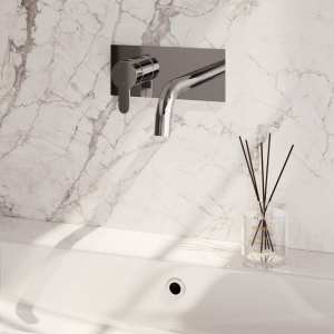 Brauer Edition 5-CE-083-B4 inbouw wastafelmengkraan met gebogen uitloop en afdekplaat model D2 chroom