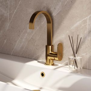 Brauer Edition 5-GG-003-S1 hoge opbouw wastafelmengkraan met draaibare platte uitloop model C goud geborsteld PVD