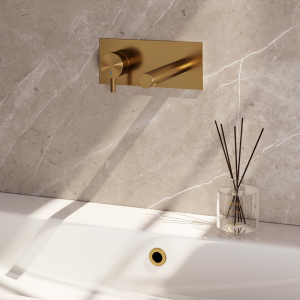 Brauer Edition 5-GG-083-S5 inbouw wastafelmengkraan met rechte uitloop en afdekplaat model B2 goud geborsteld PVD