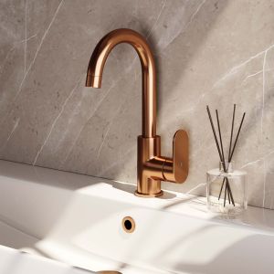 Brauer Edition 5-GK-003-R1 hoge opbouw wastafelmengkraan met draaibare ronde uitloop model C koper geborsteld PVD