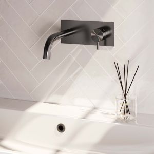 Brauer Edition 5-GM-004-B5 inbouw wastafelmengkraan met gebogen uitloop en afdekplaat model B1 gunmetal geborsteld PVD