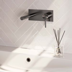 Brauer Edition 5-GM-004-S2 inbouw wastafelmengkraan met rechte uitloop en afdekplaat model A1 gunmetal geborsteld PVD