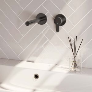 Brauer Edition 5-GM-004-S4-65 inbouw wastafelmengkraan met rechte uitloop en rozetten model D1 gunmetal geborsteld PVD