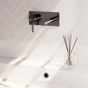 Brauer Edition 5-GM-083-S2 inbouw wastafelmengkraan met rechte uitloop en afdekplaat model A2 gunmetal geborsteld PVD