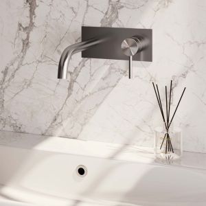 Brauer Edition 5-NG-004-B2 inbouw wastafelmengkraan met gebogen uitloop en afdekplaat model A1 RVS geborsteld PVD