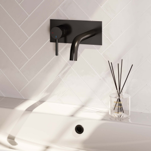 Brauer Edition 5-S-083-B2 inbouw wastafelmengkraan met gebogen uitloop en afdekplaat model A2 mat zwart
