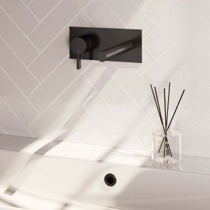 Brauer Edition 5-S-083-S1 inbouw wastafelmengkraan met rechte uitloop en afdekplaat model E2 mat zwart