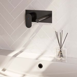 Brauer Edition 5-S-083-S3 inbouw wastafelmengkraan met rechte uitloop en afdekplaat model C2 mat zwart