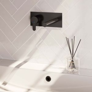 Brauer Edition 5-S-083-S4 inbouw wastafelmengkraan met rechte uitloop en afdekplaat model D2 mat zwart