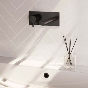Brauer Edition 5-S-083-S5 inbouw wastafelmengkraan met rechte uitloop en afdekplaat model B2 mat zwart